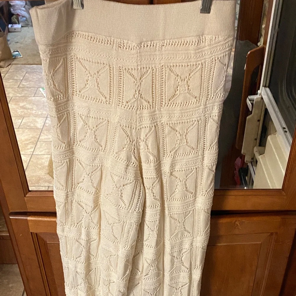 Wide Leg Cream-Colored Pants Chunky Knit Size Medium  NWT Spring Fall - Picture 5 of 14
